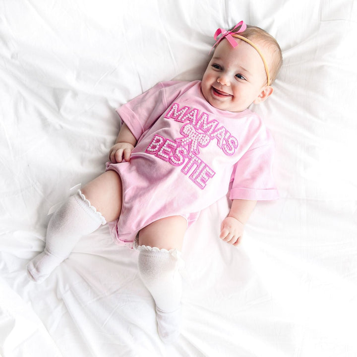 Mama's Bestie Pearl Patch Short Sleeve Romper