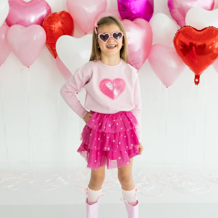 Heart Sequin Patch Sweatshirt - Pink
