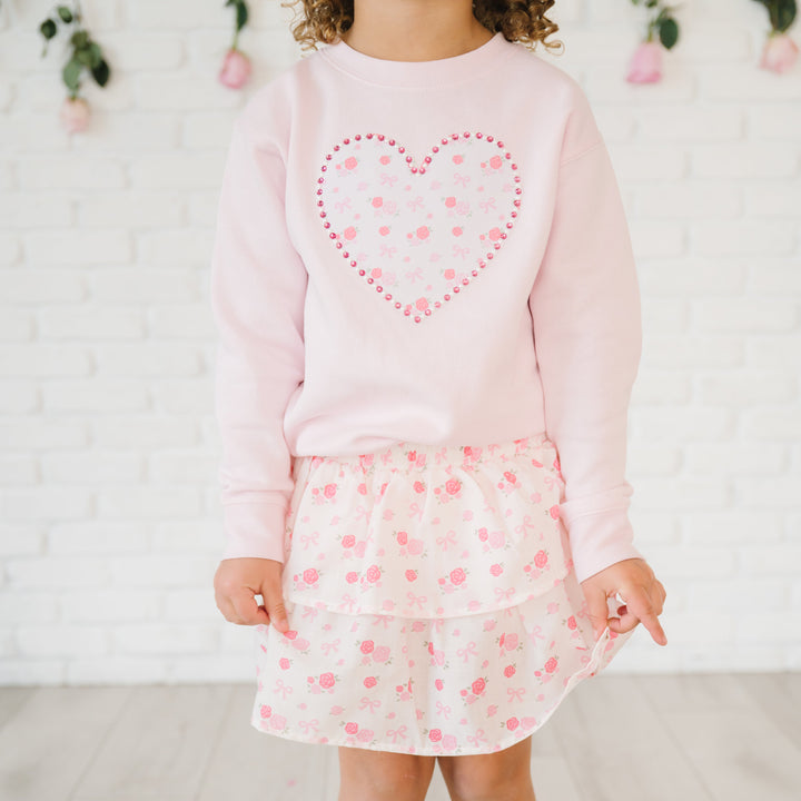 Dainty Rose Pearl Heart Patch Sweatshirt - Ballet