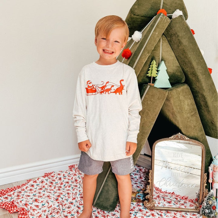 Dino Christmas Long Sleeve Shirt - Natural