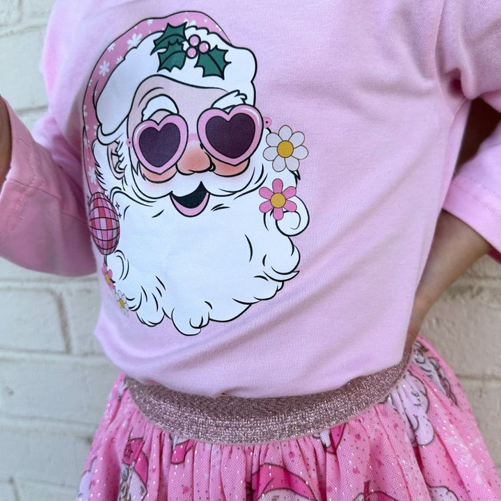 Disco Santa Christmas Long Sleeve Shirt - Pink