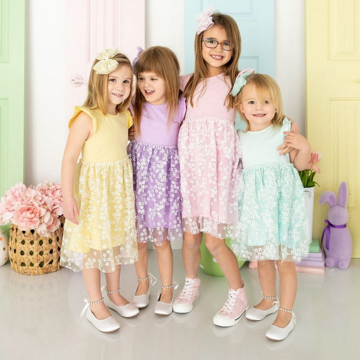 Aqua Ditsy Daisy Easter Tulle Bow Clip