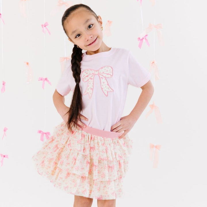 Ditsy Floral Bow Patch Short Sleeve T-Shirt - Ballet