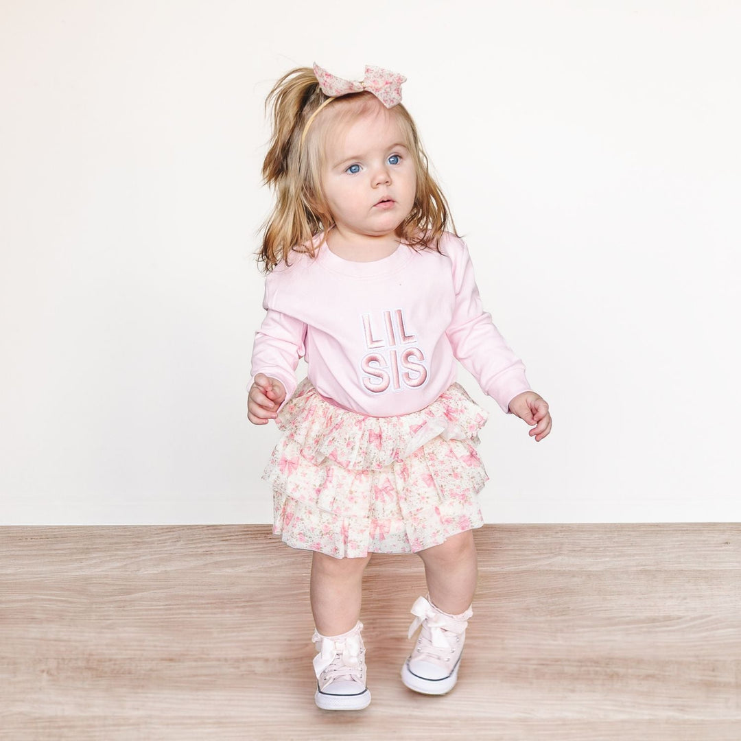 Lil Sis Embroidered Patch Long Sleeve Romper