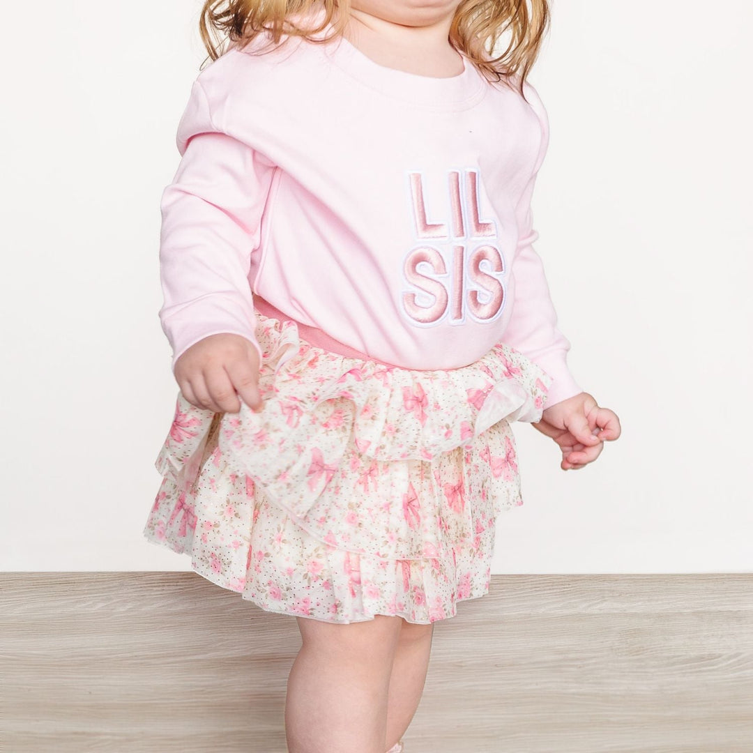 Lil Sis Embroidered Patch Long Sleeve Romper