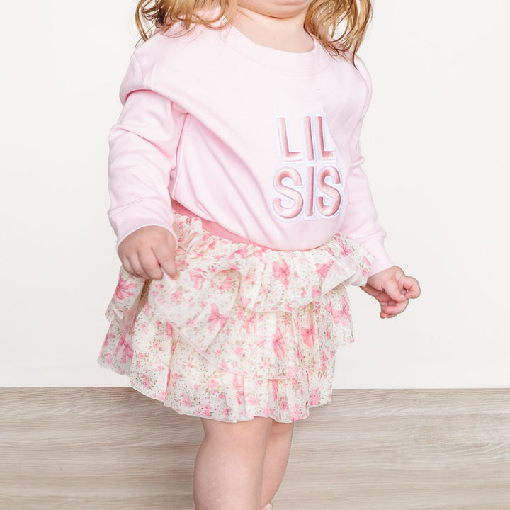 Lil Sis Embroidered Patch Long Sleeve Romper