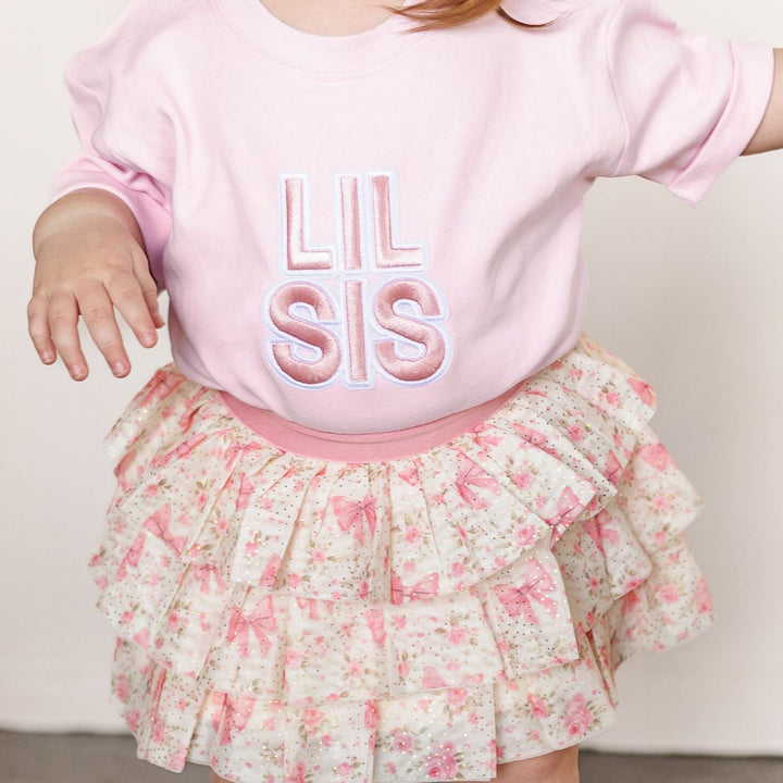 Lil Sis Embroidered Patch Short Sleeve Romper
