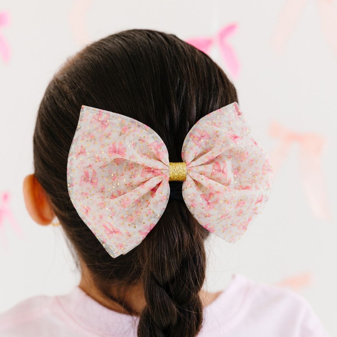 Ditsy Floral Tulle Bow Clip