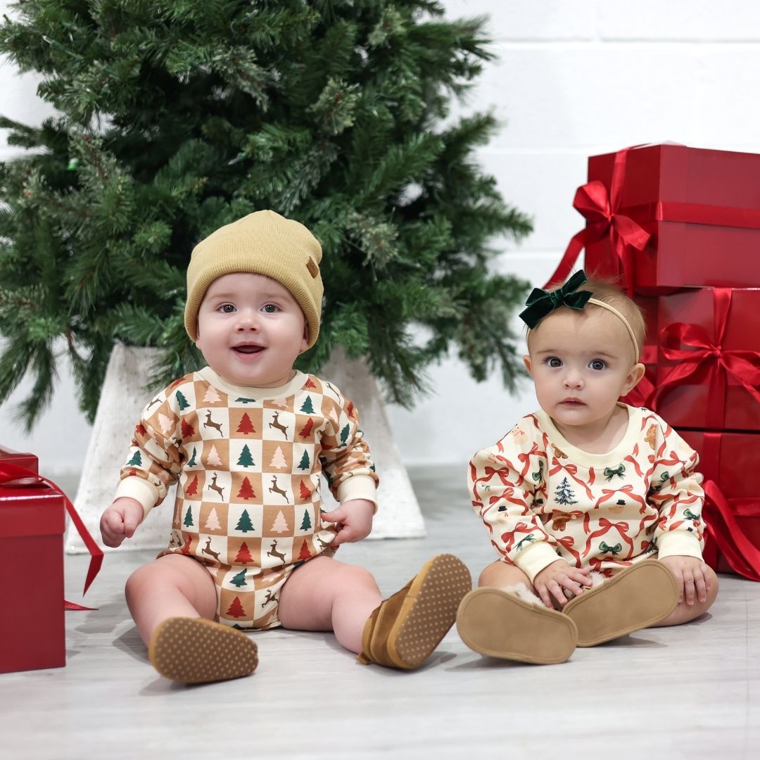 Christmas Cutie Long Sleeve Romper - Natural