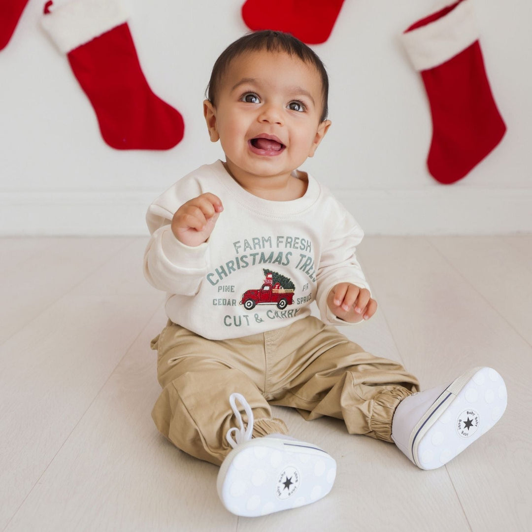 Farm Fresh Christmas Tree Patch Long Sleeve Romper