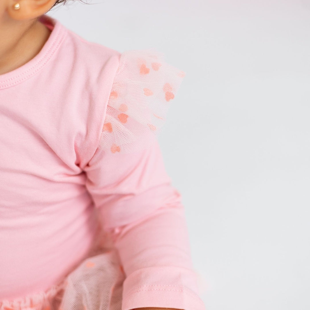 Flocked Heart Tiered Long Sleeve Tutu Bodysuit