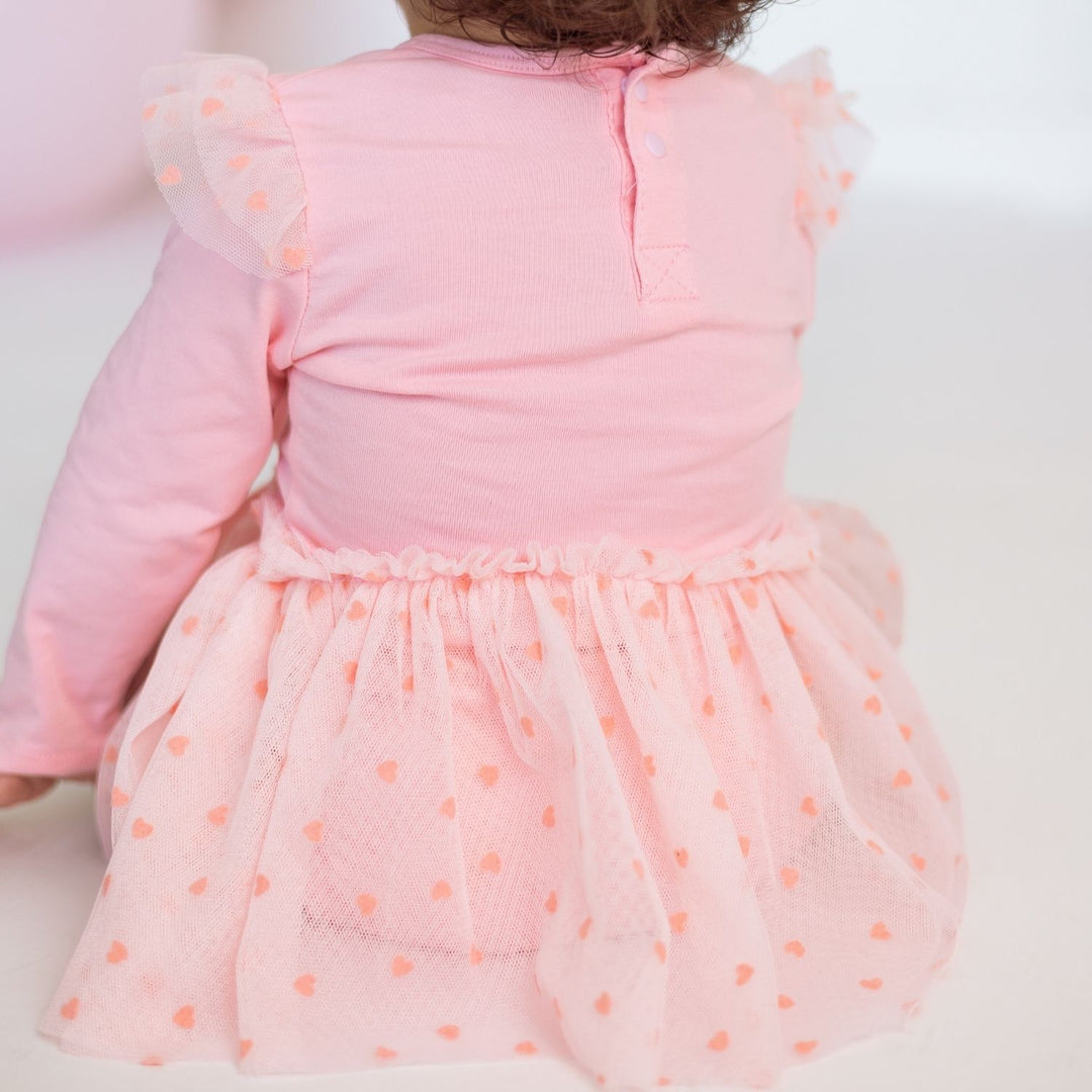 Flocked Heart Tiered Long Sleeve Tutu Bodysuit