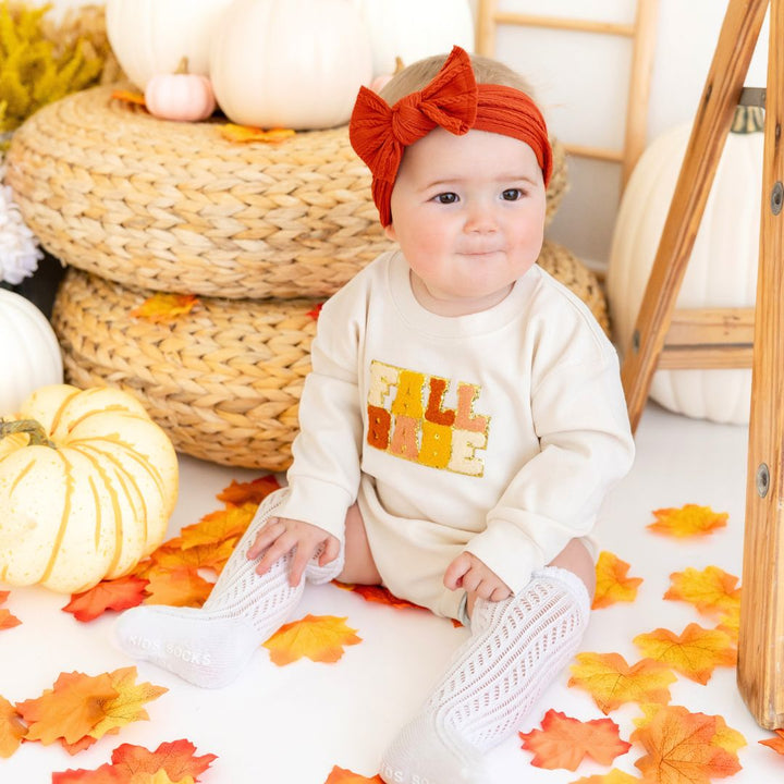 Fall Babe Patch Long Sleeve Romper - Natural