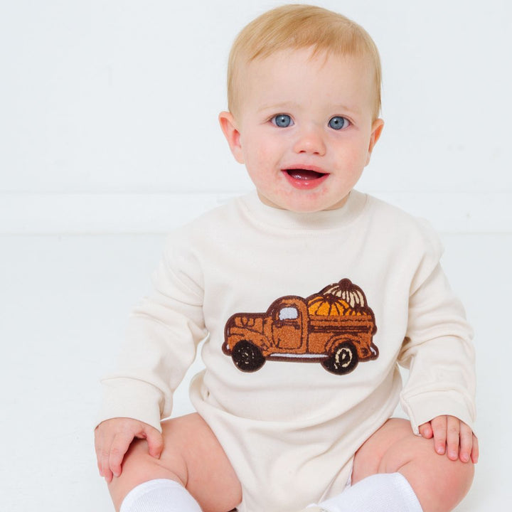 Fall Truck Patch Long Sleeve Romper - Natural