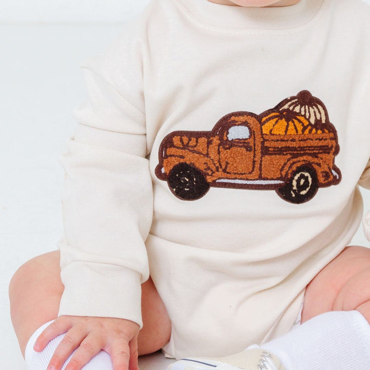 Fall Truck Patch Long Sleeve Romper - Natural