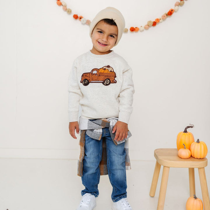 Fall Truck Patch Sweatshirt - Natural