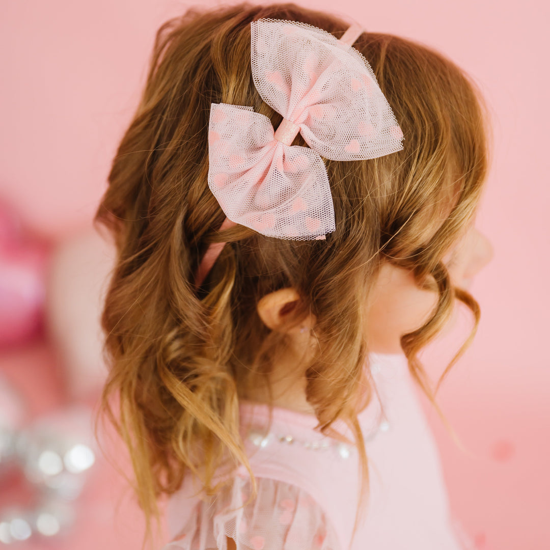 Flocked Heart Valentine's Day Tulle Bow Headband