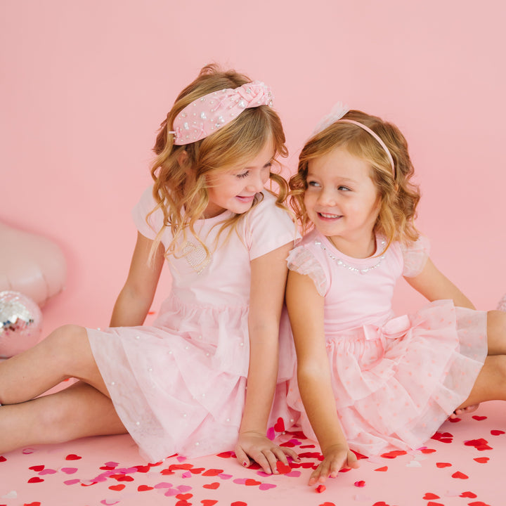 Flocked Heart Valentine's Day Tiered Short Sleeve Tutu Dress