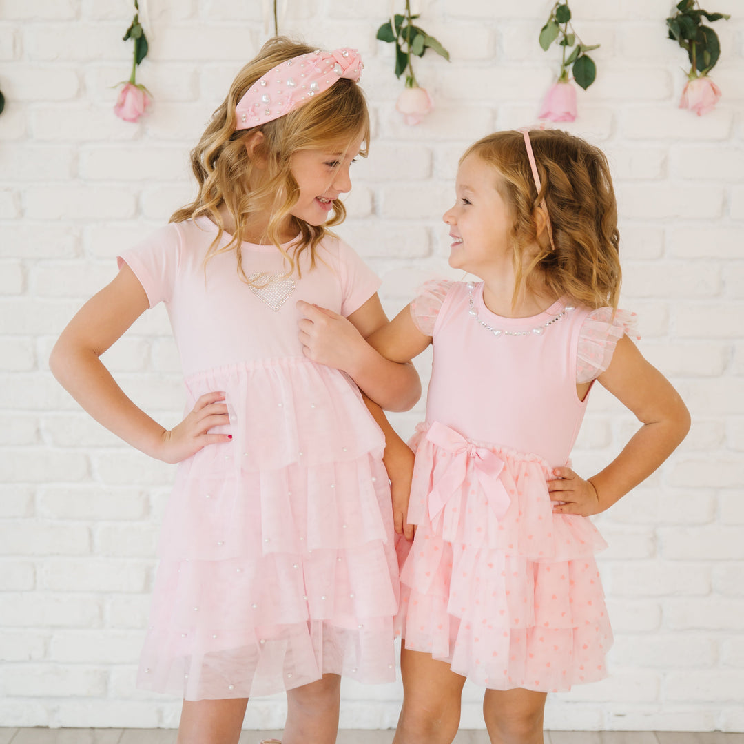 Pearl Heart Tiered Short Sleeve Tutu Dress