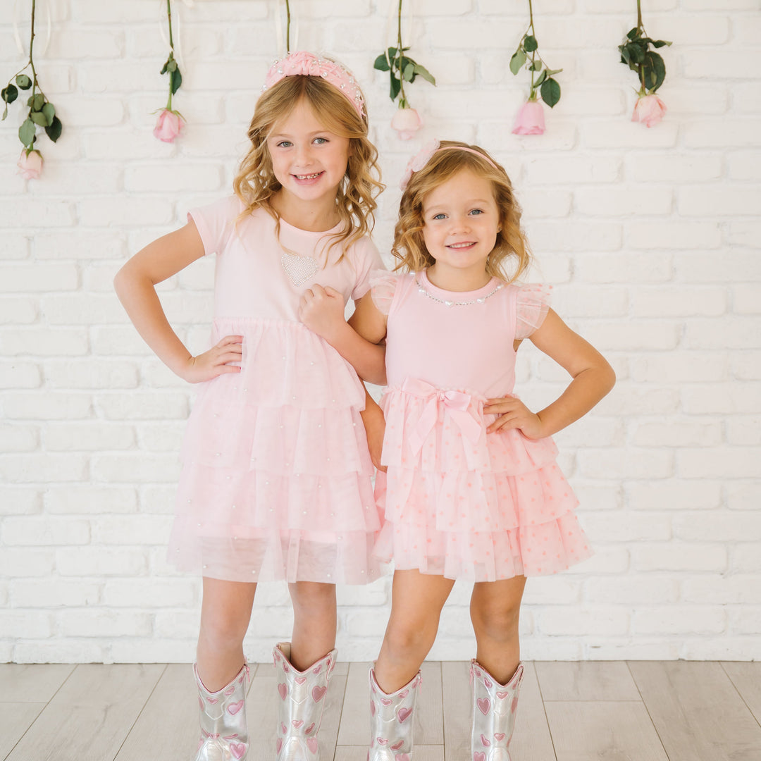 Pearl Heart Tiered Short Sleeve Tutu Dress