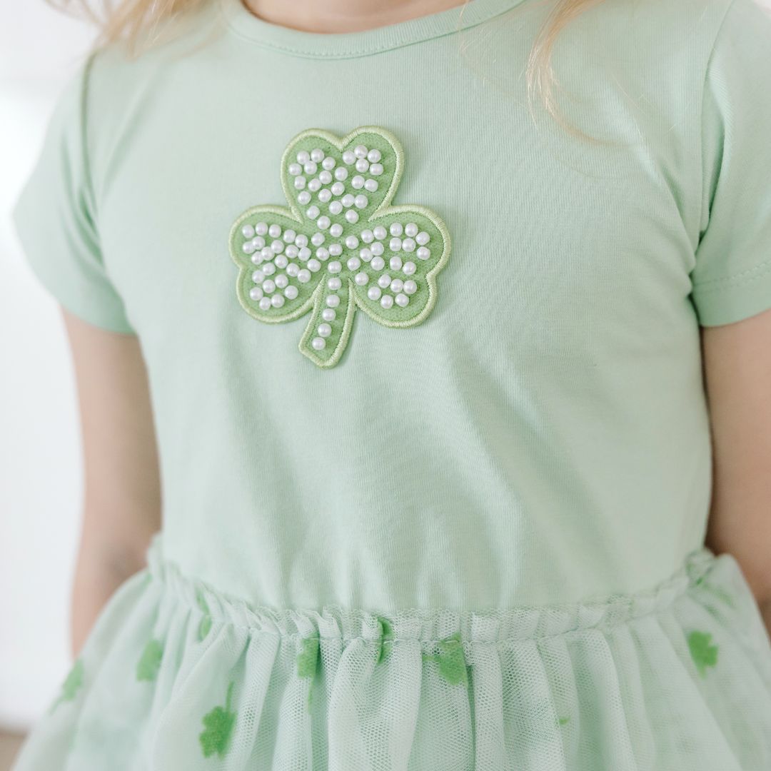 Flocked Shamrock St. Patrick's Day Tiered Short Sleeve Tutu Dress