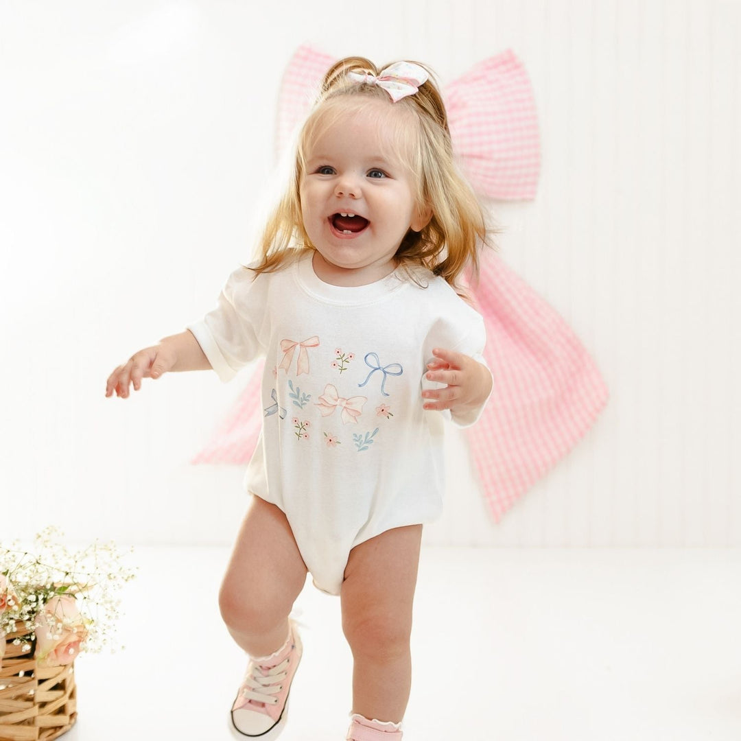 Floral & Bow Watercolor Short Sleeve Romper