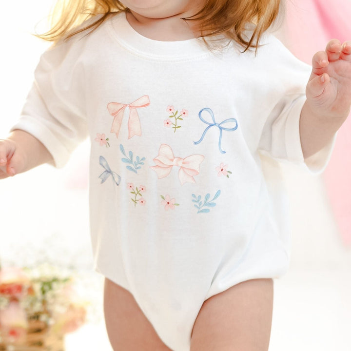 Floral & Bow Watercolor Short Sleeve Romper