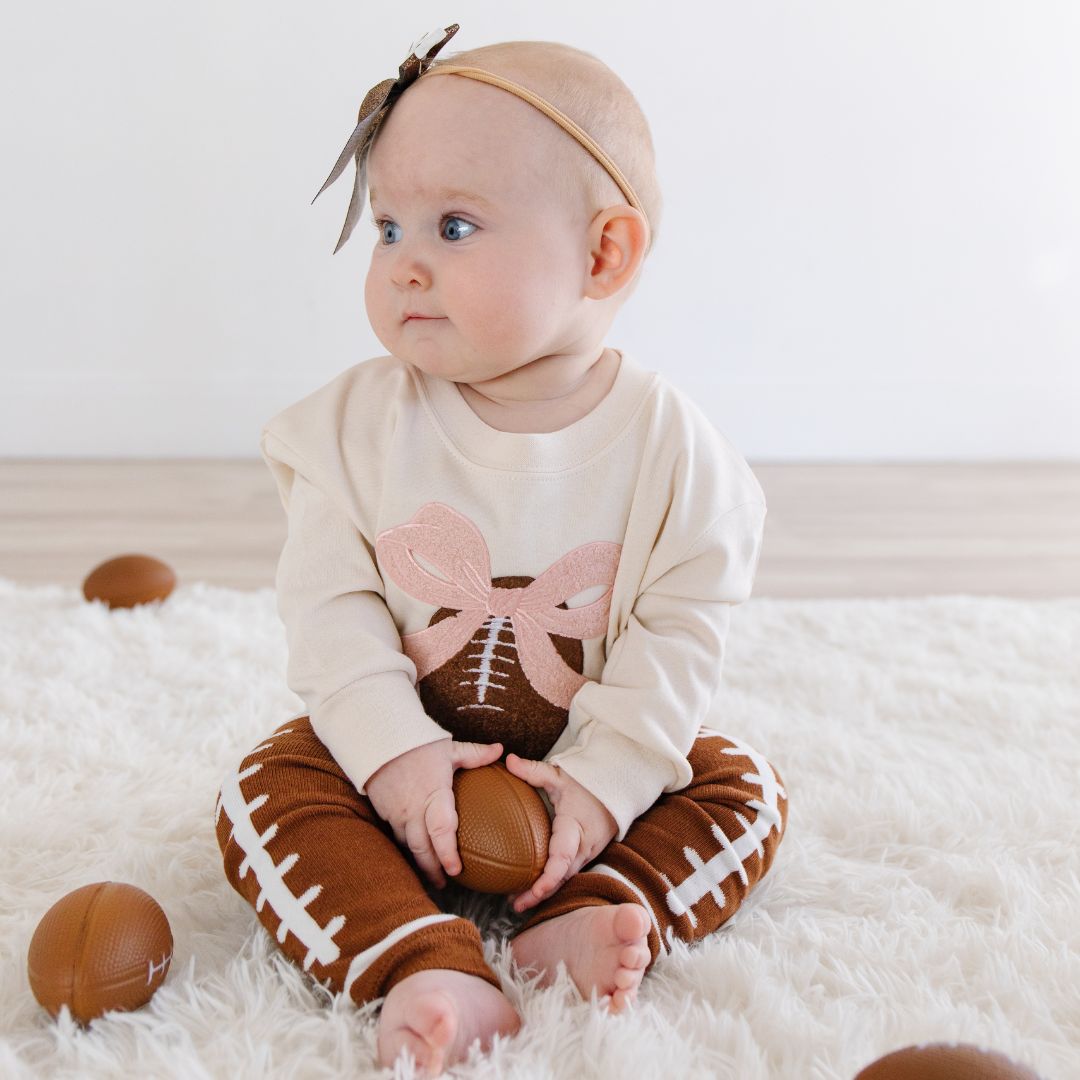 Coquette Football Patch Long Sleeve Romper - Natural