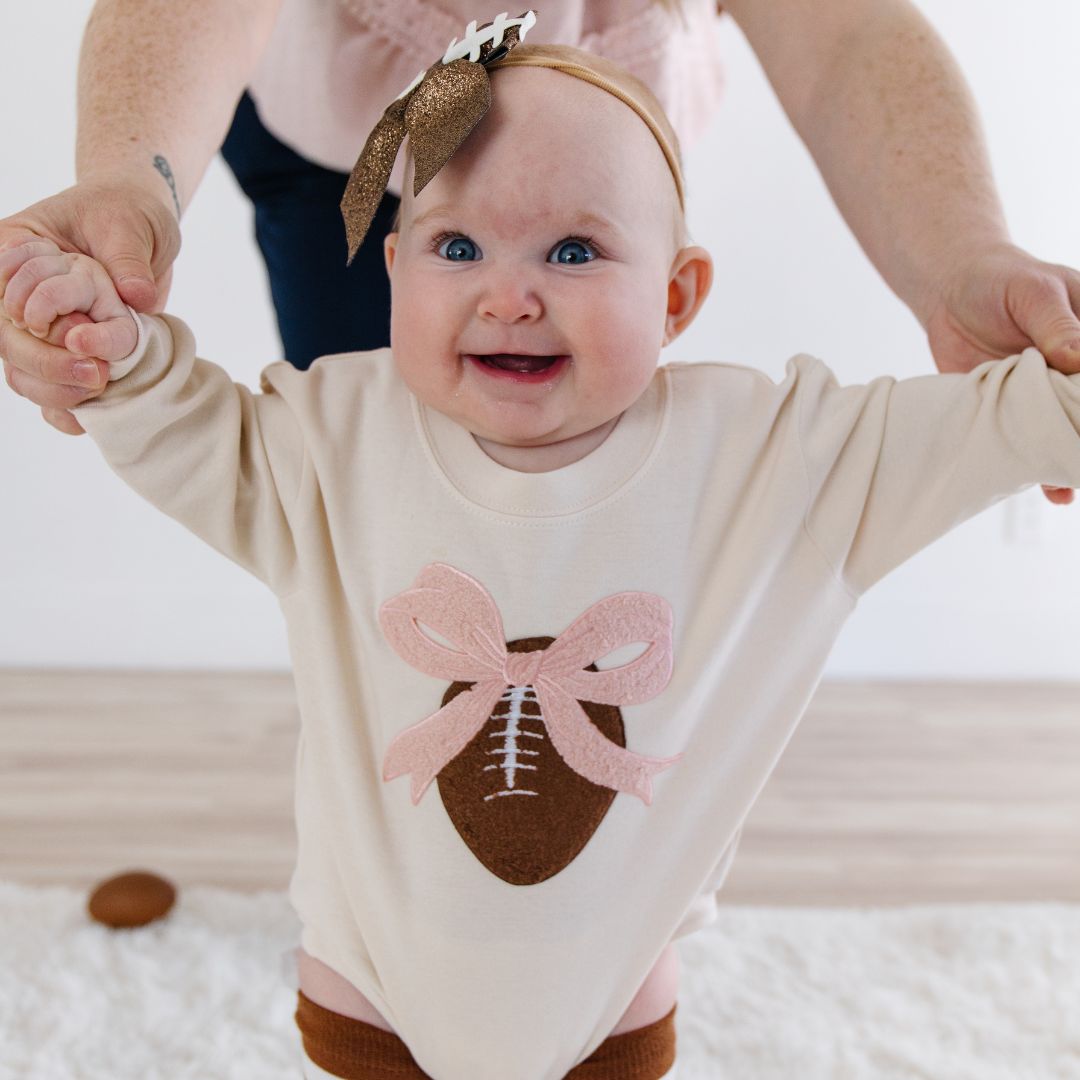 Coquette Football Patch Long Sleeve Romper - Natural