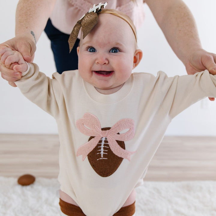 Coquette Football Patch Long Sleeve Romper - Natural