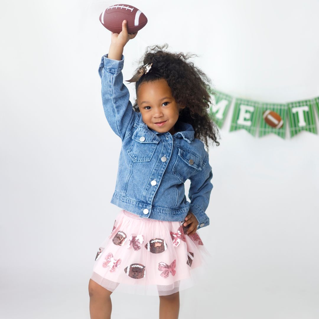 Game Day Football Sequin Patch Denim Jacket