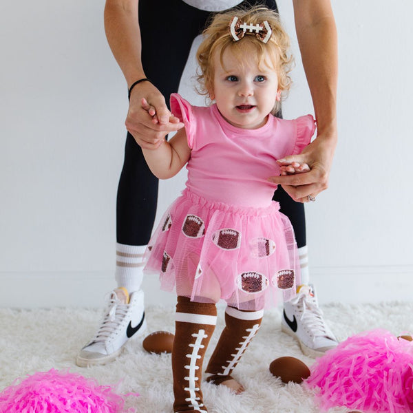 Football Sequin Short Sleeve Tutu Bodysuit