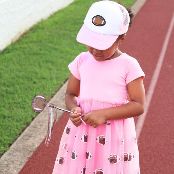 Football Patch Trucker Hat - Pink/White