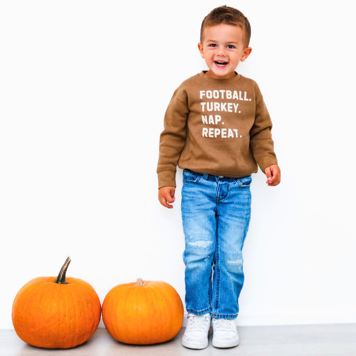 Football Turkey Nap Repeat Thanksgiving Sweatshirt - Mocha