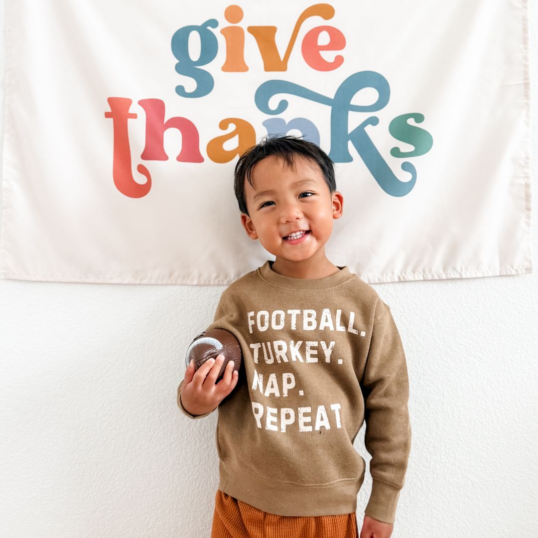 Football Turkey Nap Repeat Thanksgiving Sweatshirt - Mocha