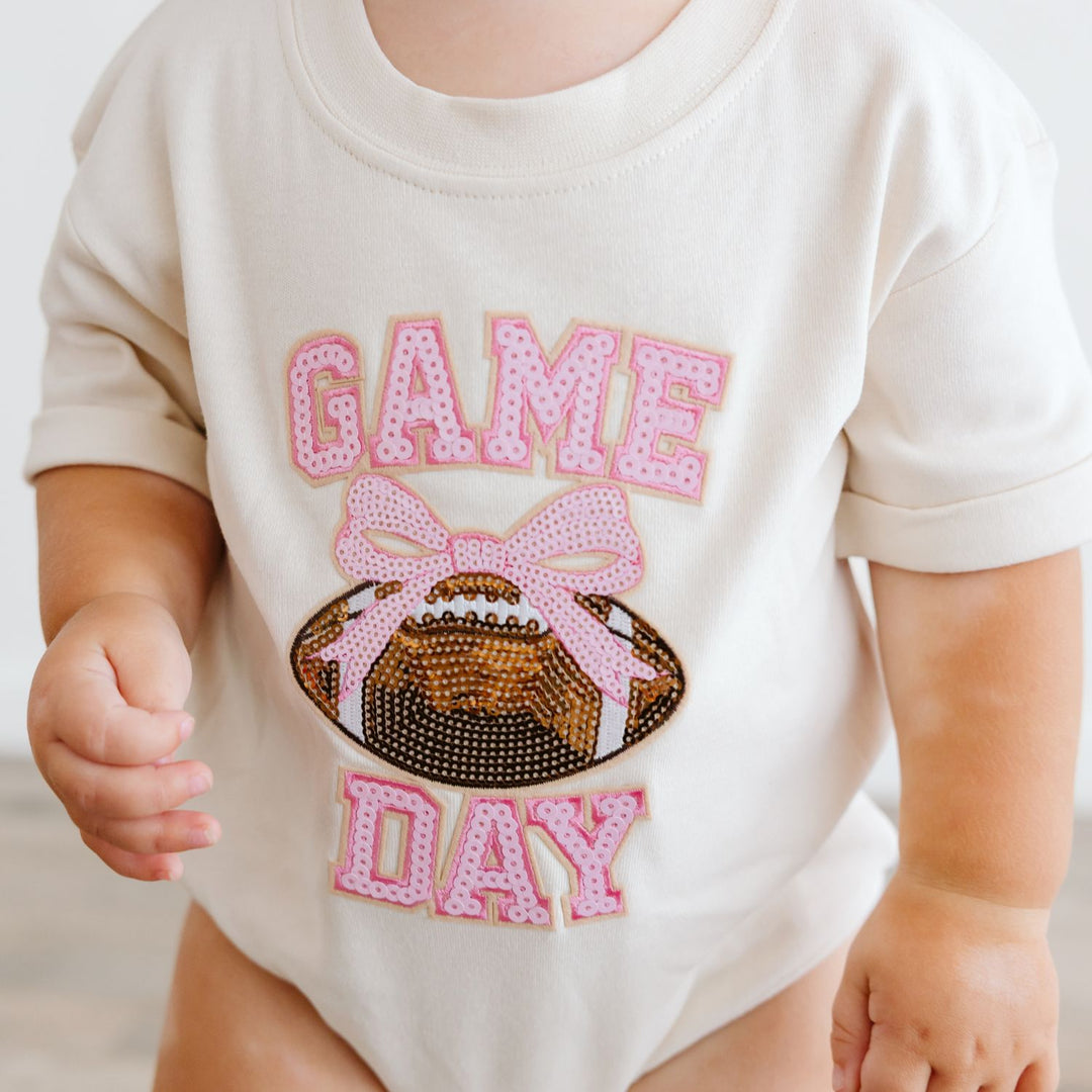 Game Day Sequin Patch Short Sleeve Romper