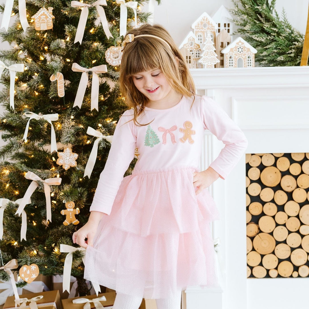 Gingerbread Embroidered Christmas Long Sleeve Tutu Dress