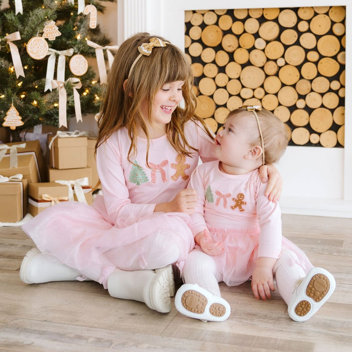 Gingerbread Embroidered Christmas Long Sleeve Tutu Dress