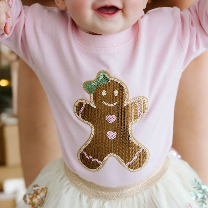Gingerbread Sequin Patch Christmas Long Sleeve Romper