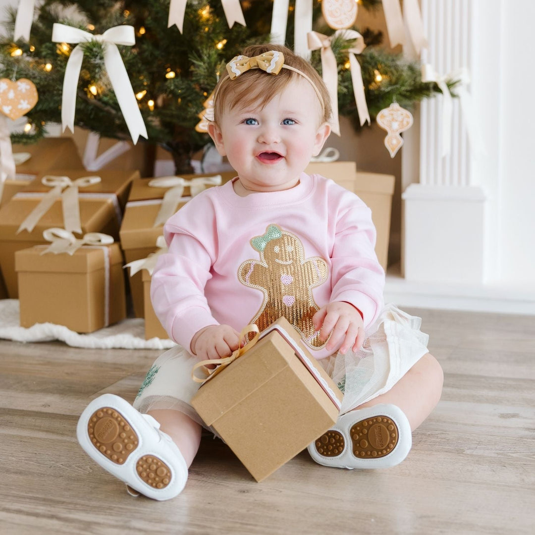 Gingerbread Sequin Patch Christmas Long Sleeve Romper