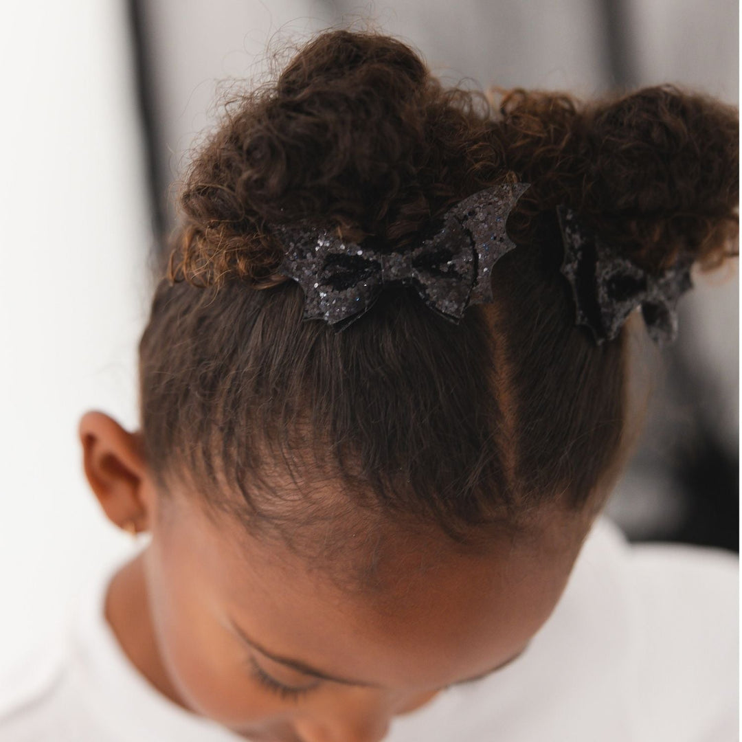 Glitter Bat Halloween Bow Clip Set