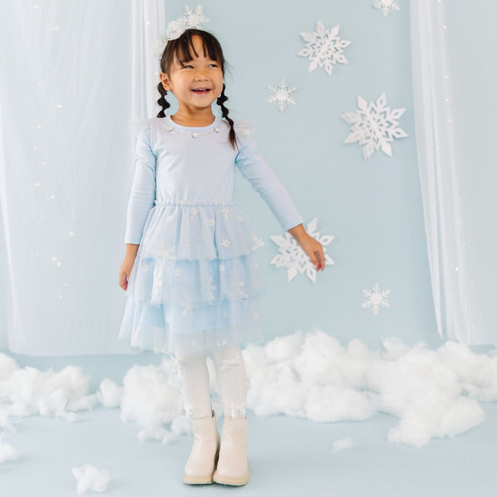 Glitter Snowflake Long Sleeve Tutu Dress