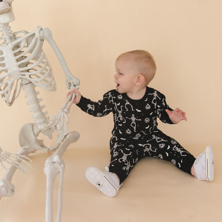 Glow In The Dark Silly Skelly Halloween Long Sleeve Romper
