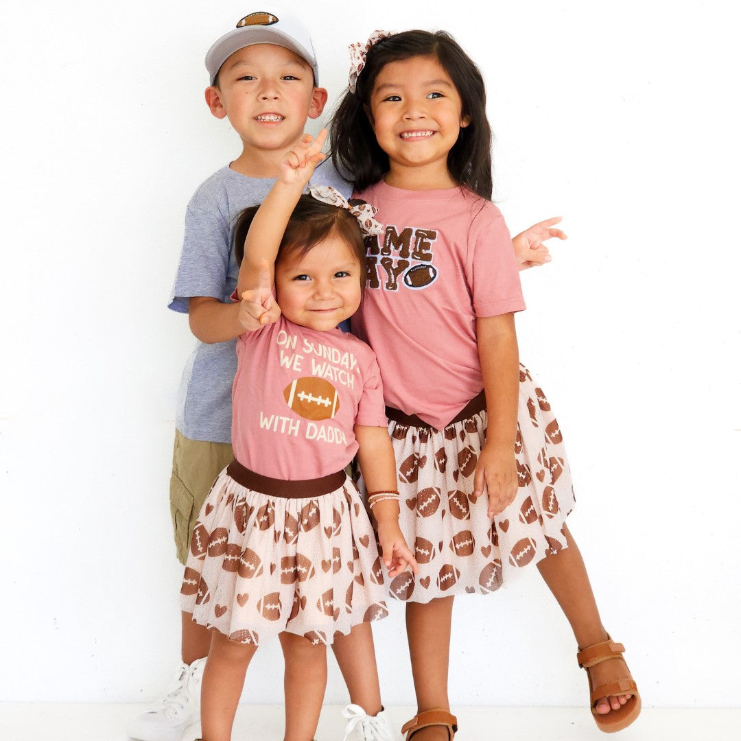 Football Sundays With Daddy Short Sleeve T-Shirt - Dusty Rose