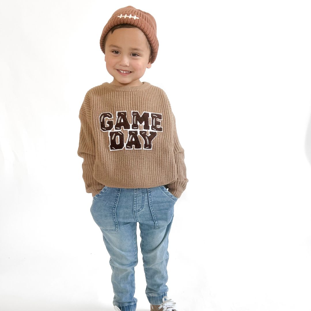 Football Lace Patch Beanie - Mocha