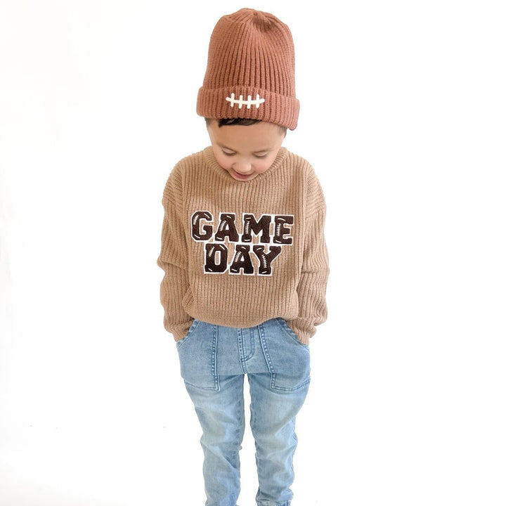 Football Lace Patch Beanie - Mocha