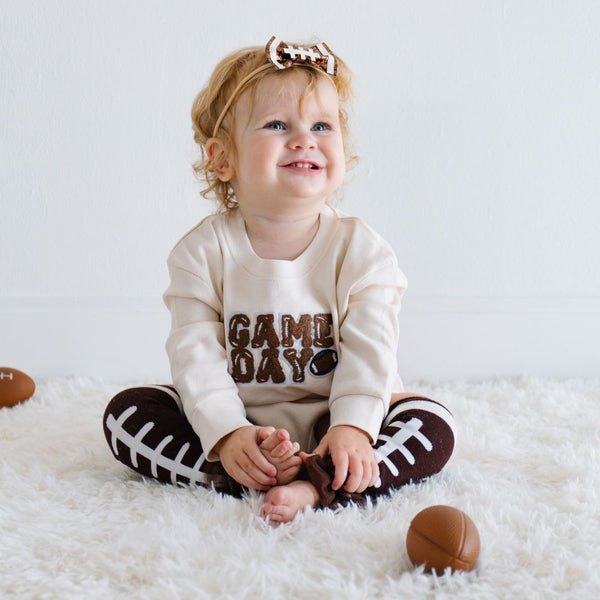 Game Day Patch Long Sleeve Romper - Natural