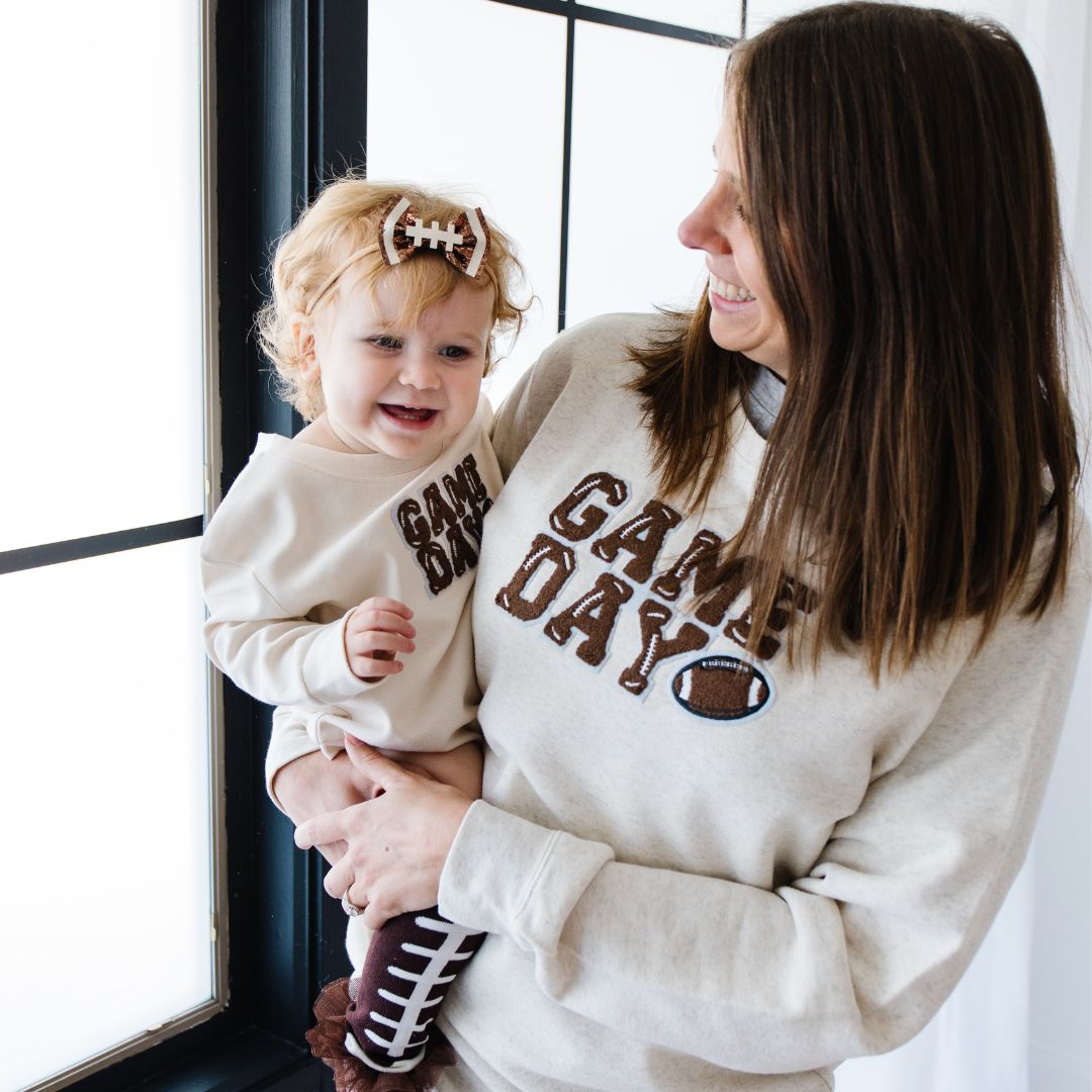 Game Day Patch Long Sleeve Romper - Natural