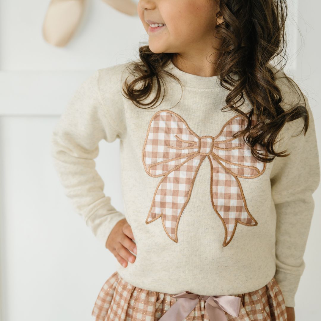 Gingham Bow Patch Sweatshirt - Natural