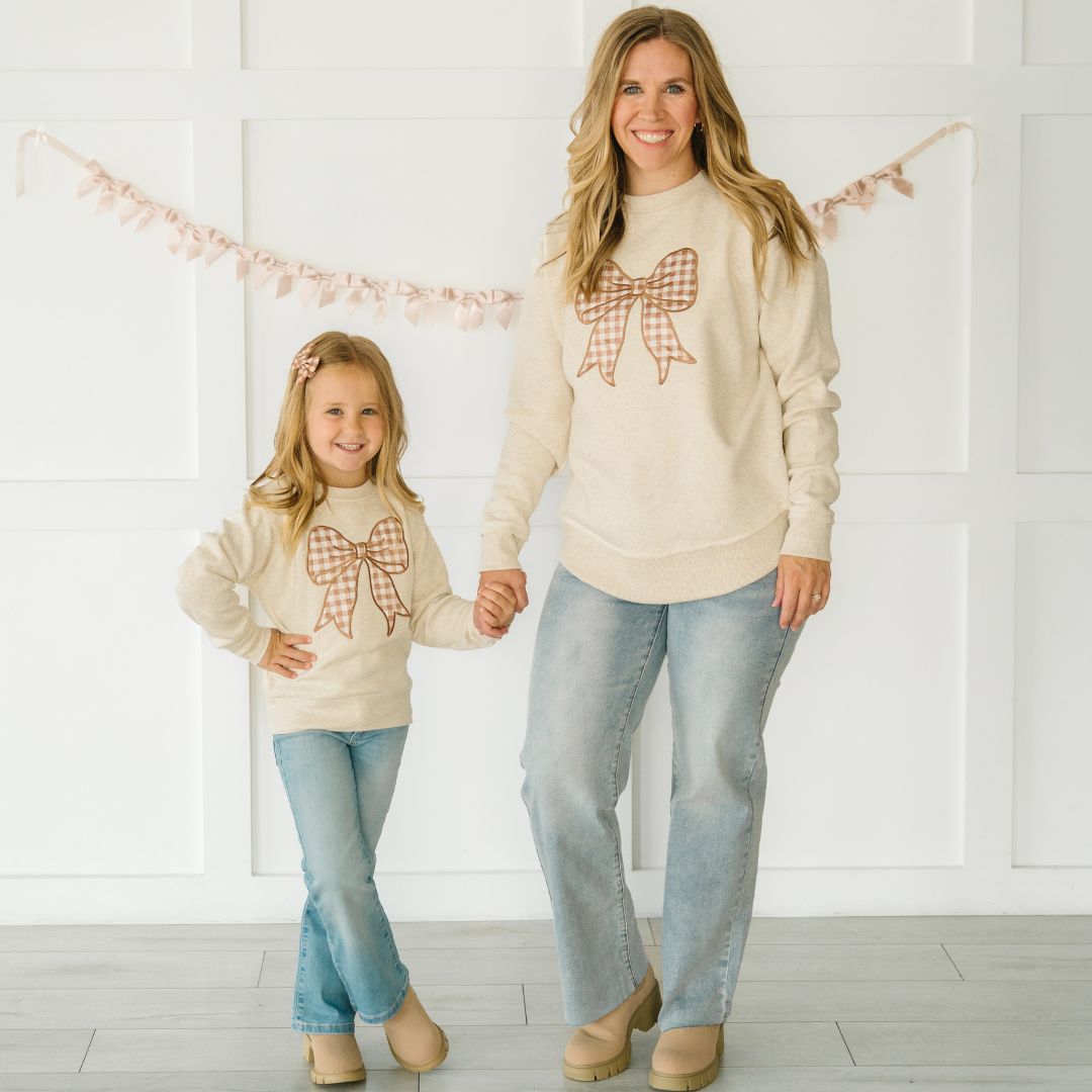 Gingham Bow Patch Sweatshirt - Natural